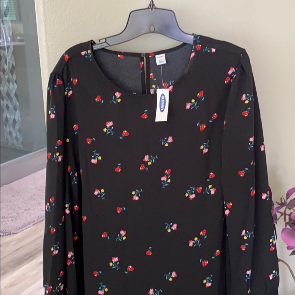 Old Navy Black Long Sleeve Dress with Red & Multicolor Floral Print - Picture 2 of 3